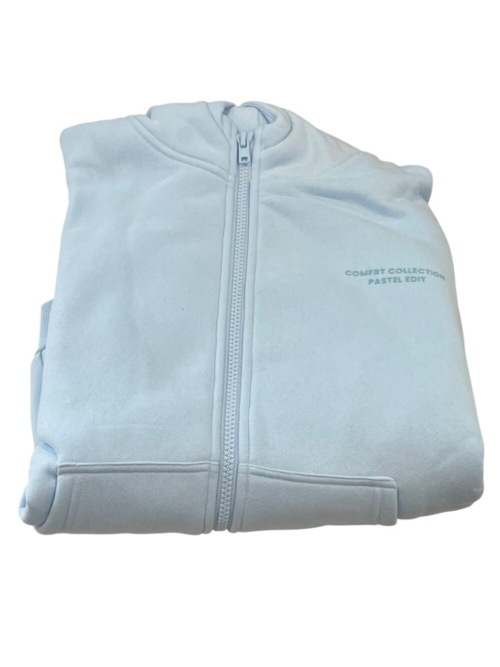 Comfrt Pastel Edit Zip-Up Hoodie S Baby Blue Casual Lounge Preppy Minimalist New - Picture 4 of 12